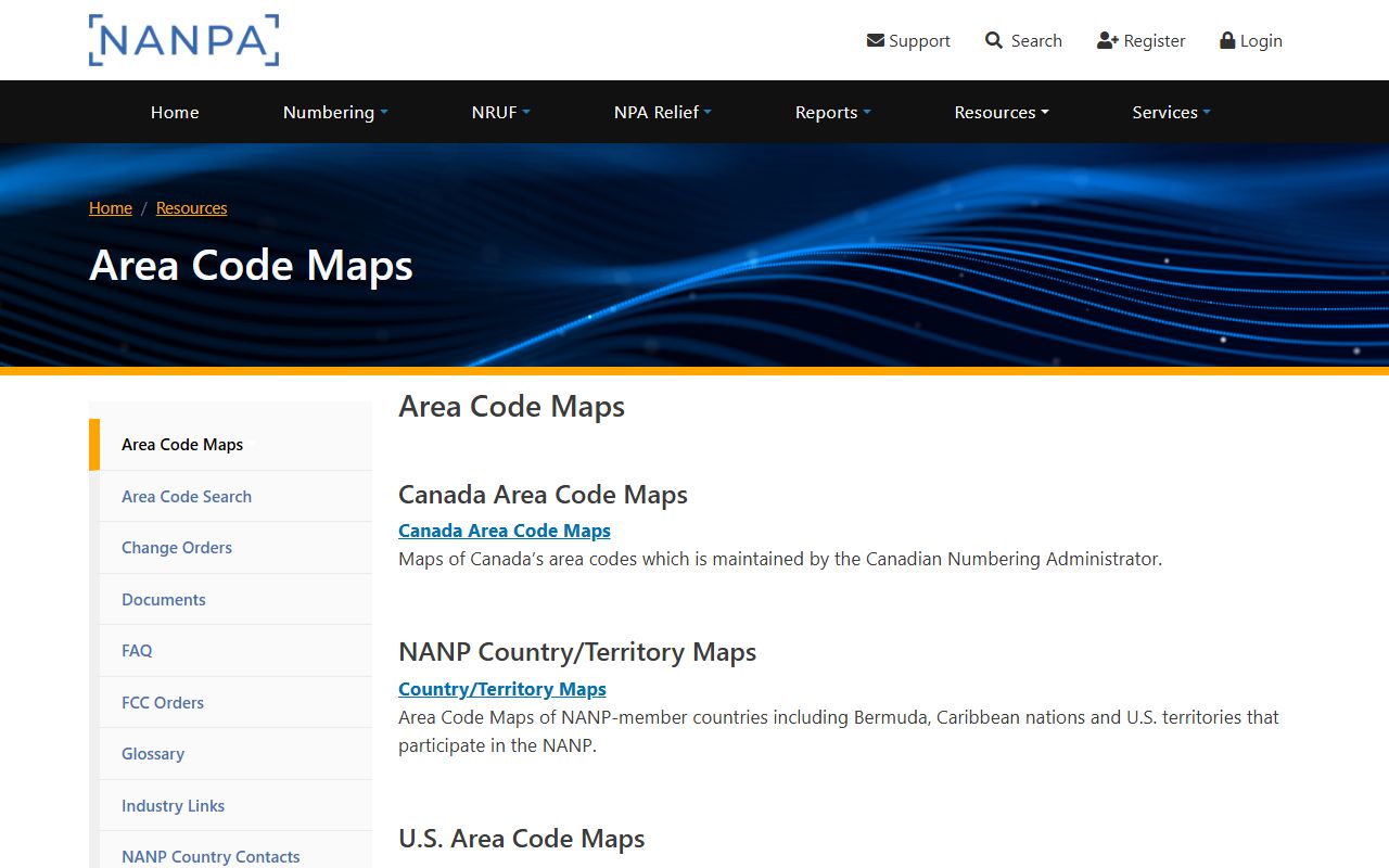 New Hanover County area codes phone directory NANPA map